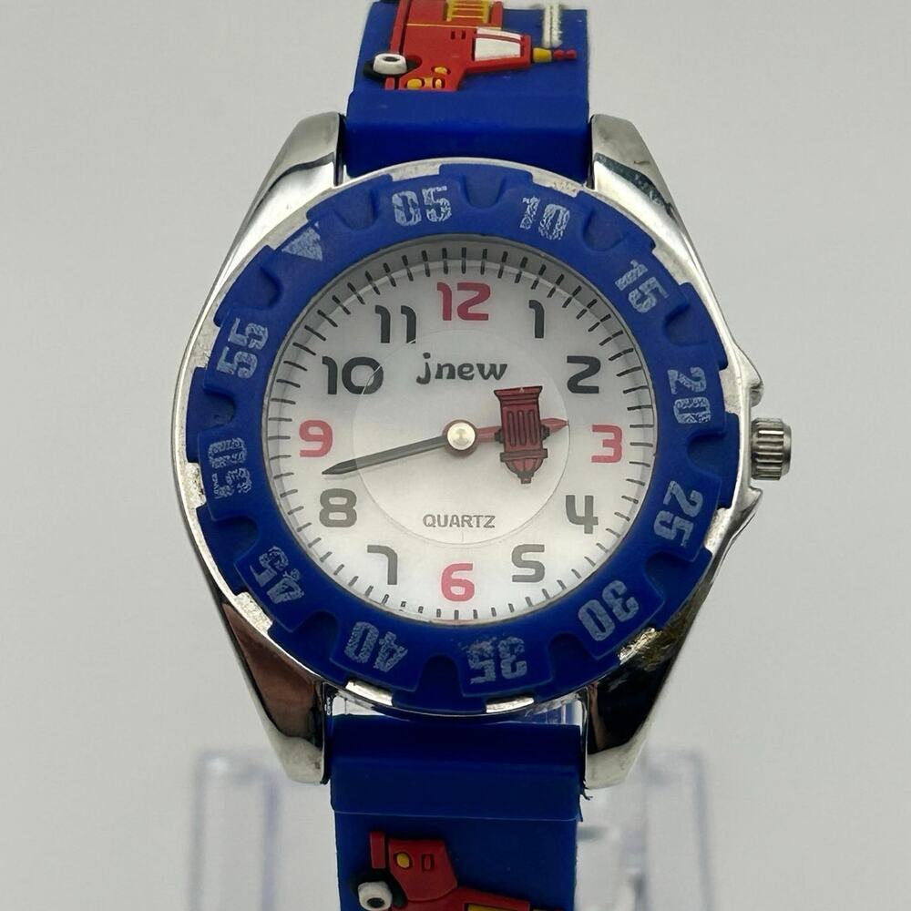 JNEW Kid’s Analog Watch Blue Silicon Strap with 3D Cartoon Fire Truck
